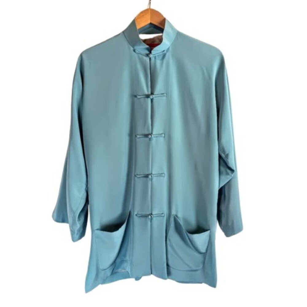 Shanghai Tang Aqua Blue Silk 5-Button Jacket Nwot - image 1